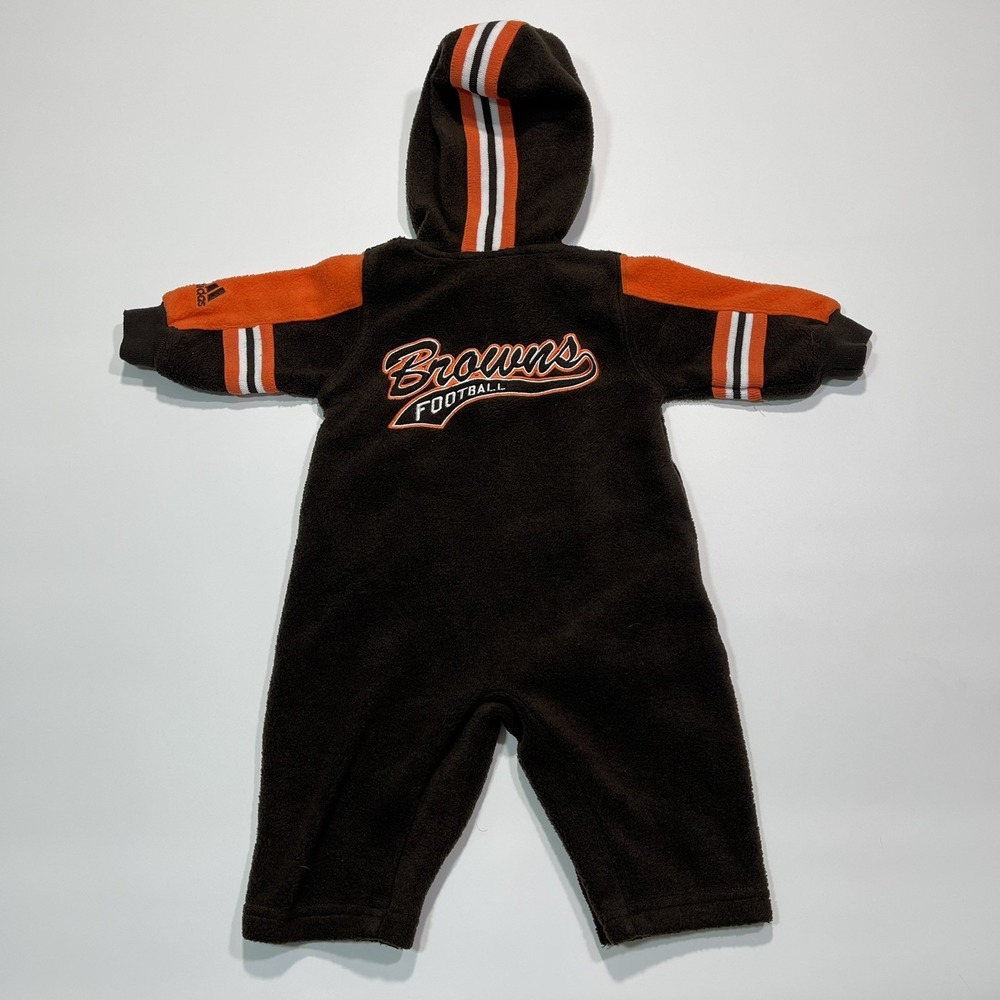 Vintage 90s Adidas Cleveland Browns Fleece Hooded Body Suit Romper Sz 3/6 Months - Picture 2 of 8